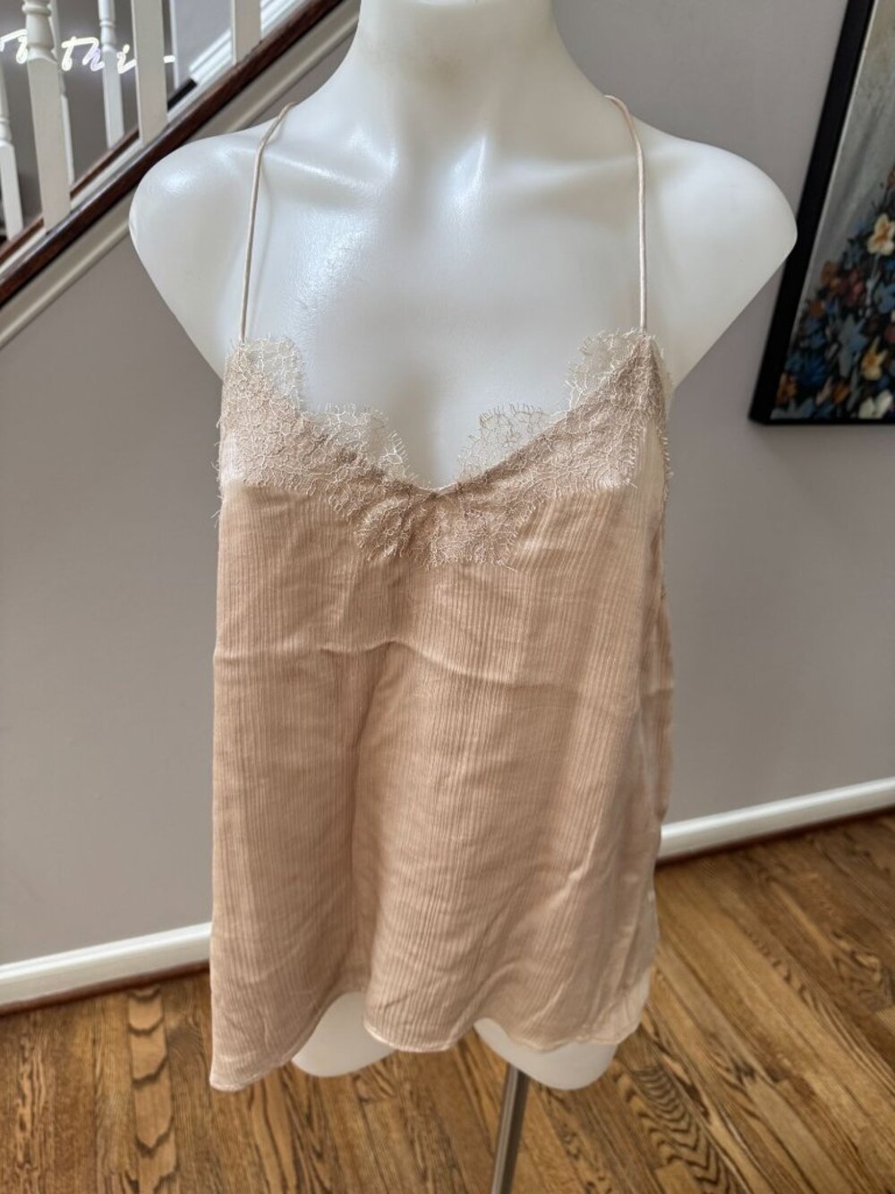 Cami NYC 100% Silk Lace Trim Racerback Cami Camisole Top Gold Medium